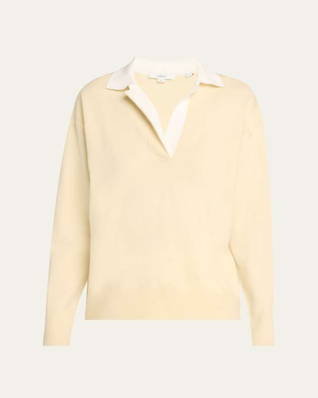 Contrast Collar Wool-Cashmere Polo Sweater